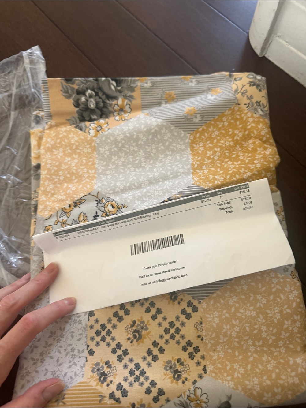 Patchwork Quilted fabric Home Accent in Gray and Mustard - Picture 2 of 2